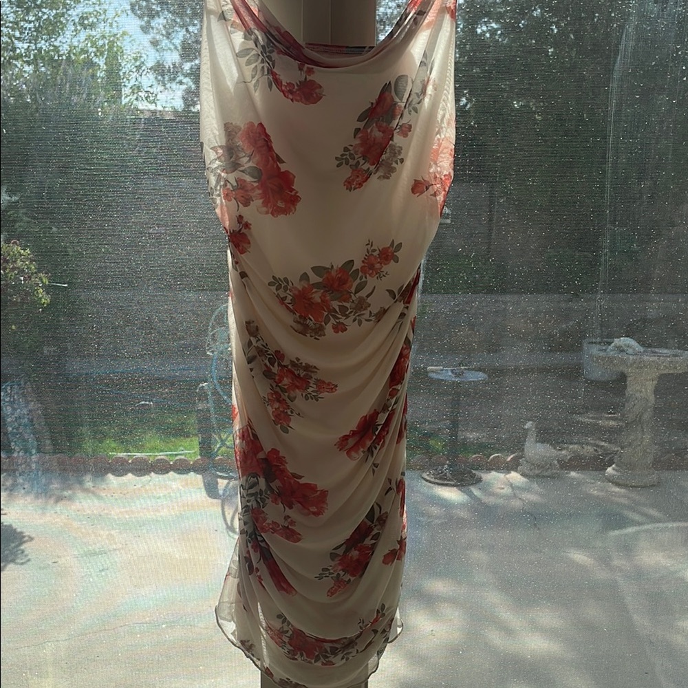 SHEIN Cream and Red Sleeveless Cowl Neck Sheath Dress